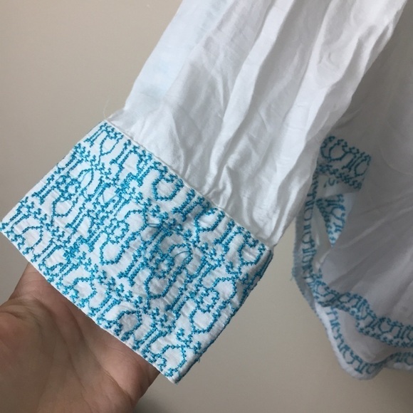 [Gretchen Scott] New White & Blue Embroidered Long Sleeve Top - Picture 3 of 10